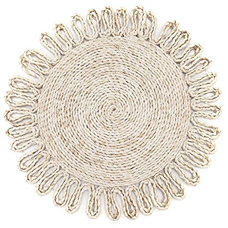 LOOMIKKE Manteles individuales trenzados de paja antideslizantes, redondos, vintage, para mesa de comedor, perfectos para interiores y exteriores, color natural