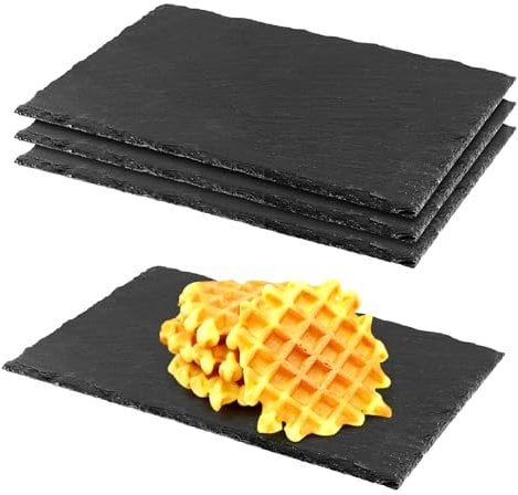 FUNSUEI 4 Stück Schieferplatte Rechteckig, 30 x 20cm Schieferplatte Servierplatte, Schieferplatten Schwarz für Sushi, Käse, Buffet, Vorspeisen, Desserts