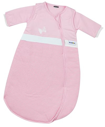 Gesslein Baby Schlafsack Bubou, Schlafsack mit Temperaturregulierung (langer Reißverschluss, 90), rosa pink gestreift mit Motiv Schmetterling