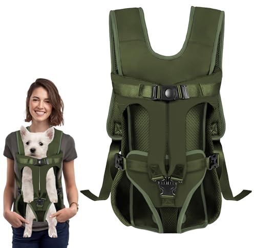 Hunde Trage Rucksack Vorne, Weiche Hund Rucksack Polsterung, für kleine und mittelgroße Hunde mit Beinen draußen, verstellbar, freihändiger Träger für Radfahren und Wandern (Army Grün, XL)