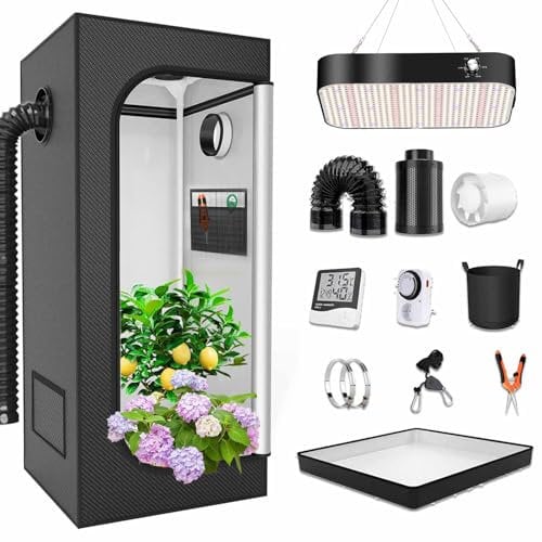 EECVKKY Grow Tent Kit, Hydroponics Complete Grow Tent Complete Kit, with LED Grow Lights Full Spectrum, 4 Carbon Filter Kit, 600D Oxford Cloth 40 * 40 * 120cm/15.7 * 15.7 * 47.2in