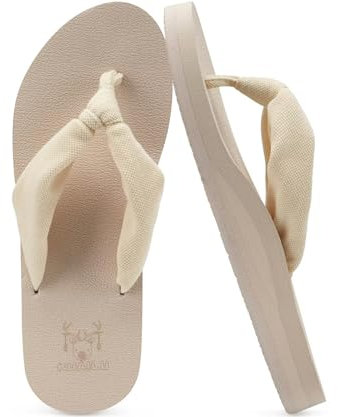 KuaiLu Flip Flops Damen Weich Stoff Zehentrenner Frauen Bade Sandalen Bequeme Füße Badelatschen Yoga Matte Fussbett Sommer Strand Zehensandalen Rutschfest Gummi Indoor Outdoor Alle Beige 38