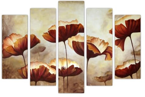 AREDE Set di 5 Stampe da Parete Quadri Moderni Decorazioni da Muro per Casa Soggiorno Camera da Letto e Cucina Fiori beige astratti| 120 x 80 cm | Pronto da appendere