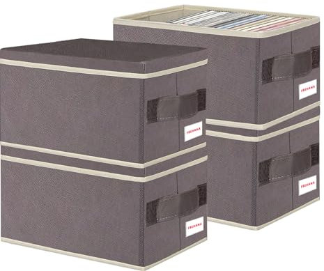 FBEHANA CD/DVD Storage Case - Perfect CD/DVD storage case universal, stackable DVD organizer with lid,4Pack CD holder 15.75 x 6.3 x 6.1 inches - can hold 180CDS /80DVDS Brown