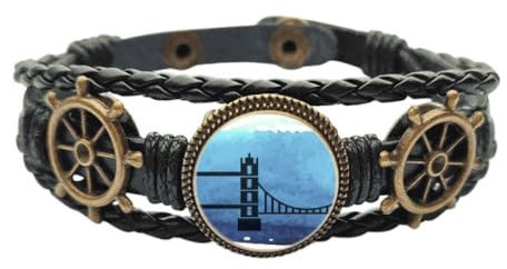 Tower Bridge London England Britain UK Lederarmband geflochten Ozean Armband, M, Metall