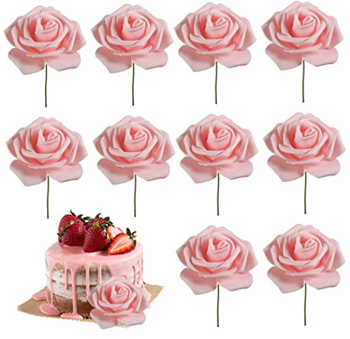 Gâteau de gâteau pour femmes topper rose gâteau de fleur de rose pour 3,8 Festival de déesse décor de gâteau de fête de mère 10pcs 7,5x20 cm