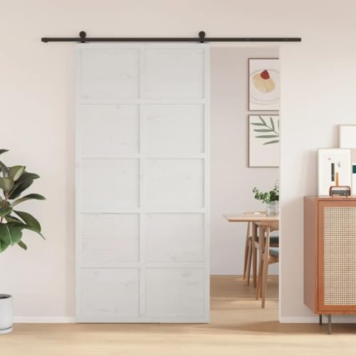Home Garden, puerta de granero blanca 100 x 208 cm, madera maciza de pino
