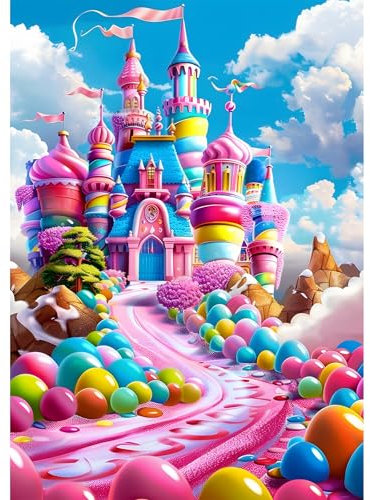 EOBROMD Diamond Painting Kit Completo Castillo de Caramelo, Fantasía Pintura de Diamante Adultos, Punto de Cruz Diamante, Cuadro Diamante Art Rhinestones Bordado para Decoración Hogar 30x40 cm
