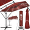 tillvex® Sombrilla de Jardín Rectangular Ø 330 cm con Manivela + Funda con Manivela | Sombrilla con soporte & Protección Viento | Parasol mercado impermeable + Protección UV (Rojo - con LED)
