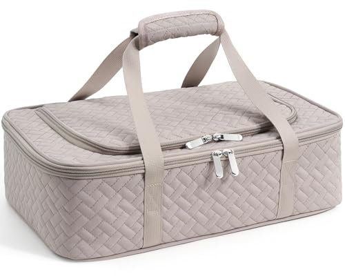 MIAOJIE Insulated Casserole Carrier - Rectangular Texture Portable Casserole Carrier for Hot or Cold Food Lunch Tote Warmer or Cooler Bag, Lasagna Lunch Bag for Parties- Fits 9 x 13 Baking Dish-Grey