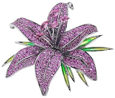 Joievievie Broche Lys Violet en Alliage Strassée Épingle Fleurie pour Manteau Robe Accessoire Élégant Femme