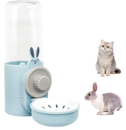 Andiker Rabbit Water Bottles, 500 ml/17.6 oz Dog Water Bottle No Drip Hanging Water Automatic Dispenser for Cat Hamster Hedgehog Ferret Small Animal (Blue, 500 ml)
