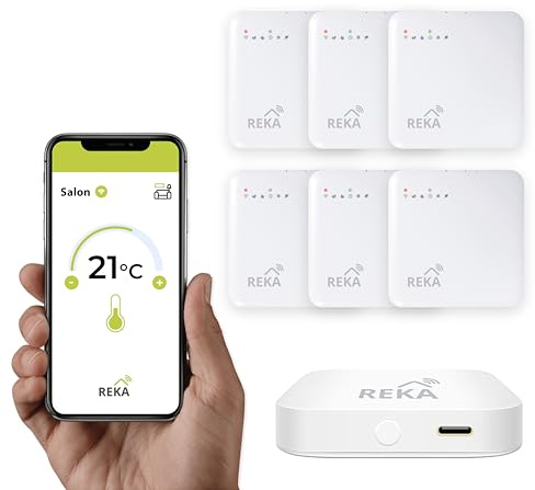 Thermostat pour radiateur Electrique Intelligente Connectée REKA - Contrôle Température Via Appli Tuya, Programmation, Détection Fenêtres Ouvertes - Compatible Assistants Vocaux (1, avec Passerelle)