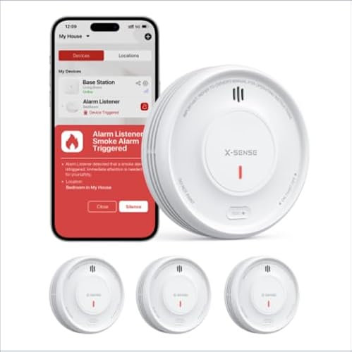 X-Sense Smart WLAN-Rauchmelder für Zuhause, Nachtmodus, 10 Jahre Produktlebensdauer, austauschbare Batterie, App-Funktion, XS0E-iR, 3 Stück