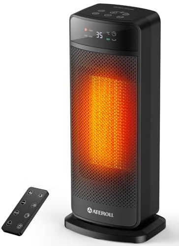 Ateroll Heizlüfter Energiesparend, PTC 2000 Watt Elektrischer Heizlüfter mit Fernbedienung, 70° Oszillierend, ECO-Modus, 24H Timer, 16 Zoll Elektroheizung für Räume, Überhitzungs-Kippschutz