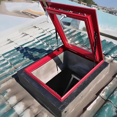 Lucernario per Tetto Finestra per Mansarda Skylight Laterale in Alluminio Finestre per Lucernari Apertura Laterale Sfiato Cantina Abbaino Doppio Vetro per Isolamento Vetrata Trasparente(Red,58*58cm/22