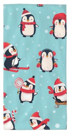 WSHFFILO Handtuch mit Pinguinmotiv, schnelltrocknendes Handtuch mit Winter-Motiv