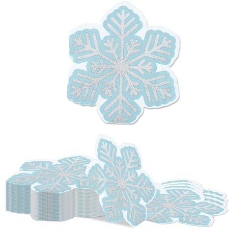 Kotkiddy 40 STK Schneeflocken Servietten Silber Blau Weihnachten 2 Lagig Einweg Cocktail Getränke Papierservietten Winter Schnee Thema Party Geburtstag Feier Lunch Dekoration 14cm x 14cm