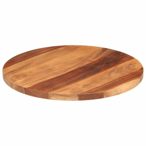 HETFTJN Tischplatte rund 50 cm Akazie Massivholz 25-27 mm honigbraun mit Holzunterstützer robuster Esstisch-Aufsatz rustikaler Look Indoor/Outdoor für Küche Café Balkon Home & Garten