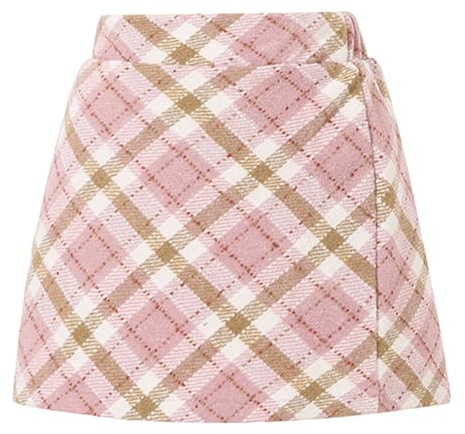 Happy Cherry - Jupe Crayon pour Fille en Tweed Mini Jupes Écolier à Carreaux Élastique Taille Haute avec Short Intérieur pour Hiver Automne Printemps - 11-12 Ans - Rose