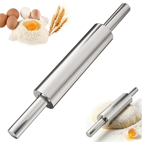 Sqxaldm Nudelholz aus Edelstahl, 43 cm Antihaft Teigroller mit Griff, Metall Rolling Pin, Backzubehör Küchen-Backgerät zum Ausrollen für Fondant, Pizza, Knödel, Brot, Kuchen, Nudelteig, Mürbeteig