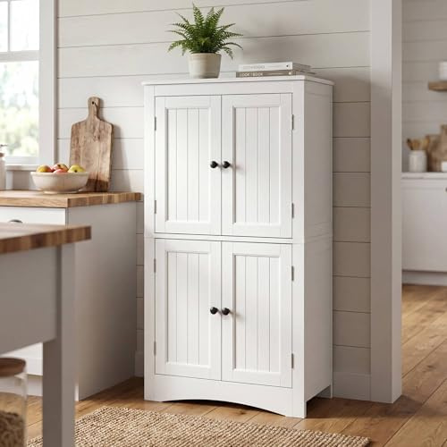 Blishom Badezimmerschrank, Badschrank mit 4 Türen, Küchenschrank, Aufbewahrungsschrank mit verstellbaren Ablagen, für Küche, Wohnzimmer, Badezimmer, 30 x 60 x 110 cm, Weiß