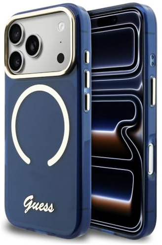 CG MOBILE Guess IML Script Metal kompatibel mit MagSafe Hülle für iPhone 17 Pro (Blau)
