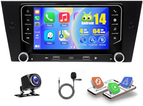 4+64G Android 14 Autoradio Stereo per BMW 3 Series E90 2005-2011 E91 E92 E93 2005-2012 con Carplay Android Auto, 7 pollici Touch Screen Radio Lettore Multimediale con navi GPS SWC FM RDS Mirror Link