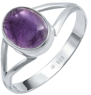 mantraroma Amethyst Silberring Damen 925 – ovaler Edelstein Ring 7 x 9 mm, minimalistischer Ring modern Geschenkidee