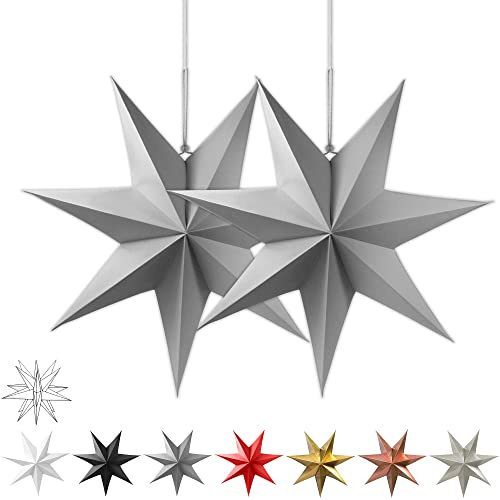 Frau WunderVoll® liebevolle Faltsterne grau 2 Stück Durchmesser 40 cm 7 Zacken geschlossene Oberfläche Feste Pappe