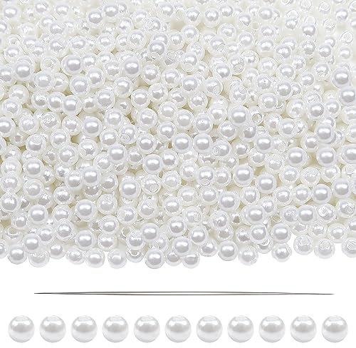 TOAOB 1000 Piezas Perlas Blancas Redondas de Cuentas de Plásticos de 4 mm Abalorios de Cristal para Bisuteria Hacer Joyas Pulsera Collar