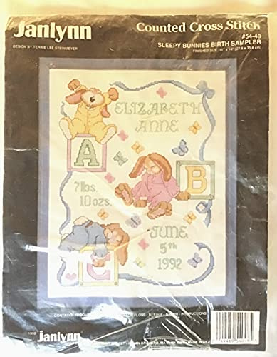 Janlynn 251052 Sleepy Bunnies Sampler Counted Cross Stitch Kit-11 in. x 14 in. 14 Count