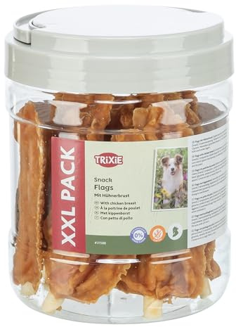TRIXIE Hundeleckerli Flags Rinderhaut-Kaurollen mit Hühnerbrust – 400 g | Schmackhafter Snack für jeden Tag – glutenfrei, ohne Zuckerzusatz, ideal für zwischendurch, mit hohem Fleischanteil