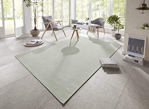 Elle Decoration Millau In- und Outdoor Teppich 160x230cm – Kurzflor Wetterfest Wasserfest Modern Plain Unifarben Design für Terrasse Balkon Wohnzimmer Schlafzimmer Esszimmer Küche Flur in Grün