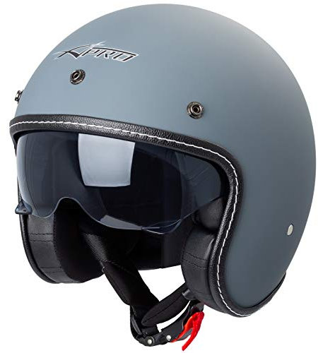 Motorrad Jet Helm Cafe Racer ECE 22-06 Sonnenblende Scooter Matt Grau XL