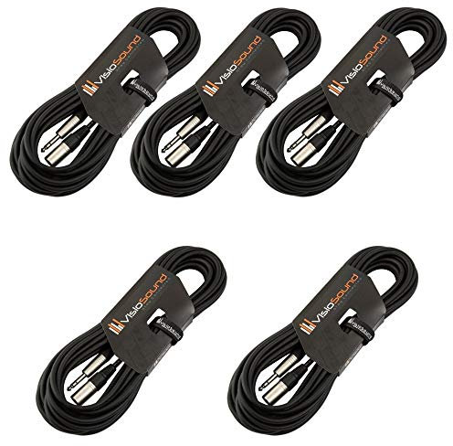VisioSound 5 x Male XLR to 6.35mm Stereo TRS Jack Lead/Balanced Signal/Audio Patch Cable (Black, 10m, Pack of 5)