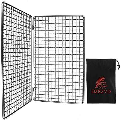 DZRZVD -The Bushcraft Foldable Backpacker's Grill Grate-Welded Stainless Steel Mesh (Upgrade Camping Fire Rated) 14.96 x 12.6 Inches