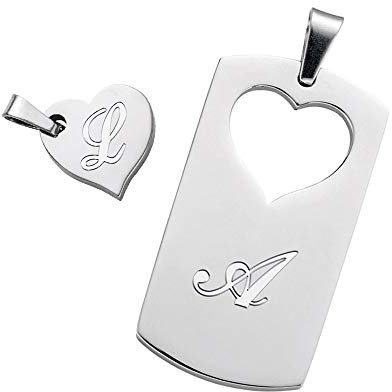 Gravado Mondgold 2er Set Halsketten mit Dog Tag und Herz Anhänger und gravierten Initialen, Schmuck für Paare, inkl. Geschenkbox