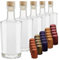 Geniess-Bar! 5 elegante Glasflaschen à 0,5L Glas Karaffen 500 ml leer für Whisky Gin Cognac zum selbst Befüllen mit Korken & 25 farbigen Schrumpfkapseln zum Verschließen