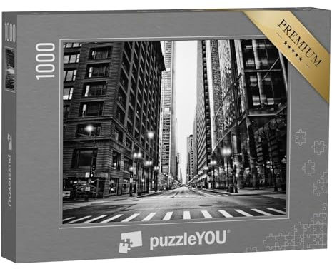 puzzleYOU: Puzzle 1000 Teile „Leere Straßen in Chicago, schwarz-weiß“ – aus der Puzzle-Kollektion USA, Chicago