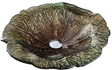 Ksunun Lavabo da Appoggio Lavabo in Vetro Temperato Lavabo da Bagno Design Forma di Foglia di Loto Lavabo D'appoggio Moderno con Valvola di Scarico in Ottone, per Bagno e Toilette,Summer