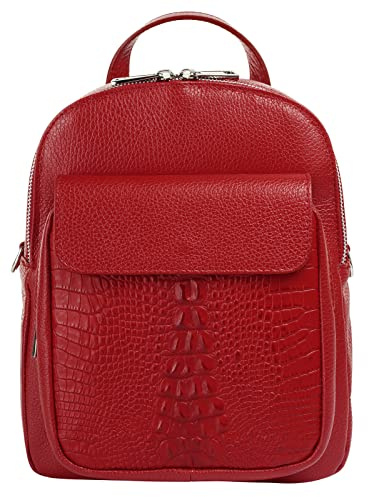 Cluty Rucksack Echt Leder Damen Made in Italy, Smartphonefach, Handtasche, Umhängetasche, Citybag, Krokoprägung 021329
