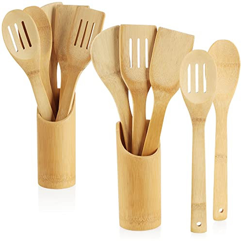 COM-FOUR® Set di cucchiai da cucina in bambù da 12 pezzi - set mestoli cucina - cucchiaio legno - set utensili cucina (12 pezzi - bambù - marrone)