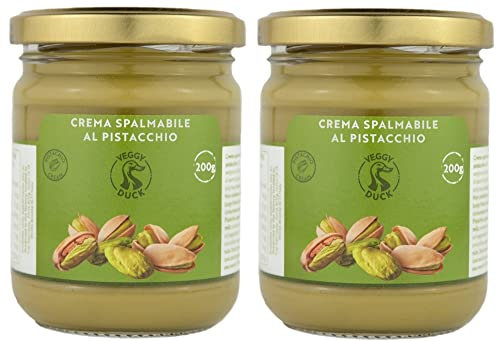 Veggy Duck - Crema de Pistacho 400g (2 x 200g) | Con 45% Pistachos Mediterráneos | Sabor Dulce | Comida Artesanal Italiana Gourmet | Ideal para Desayunos y Postres