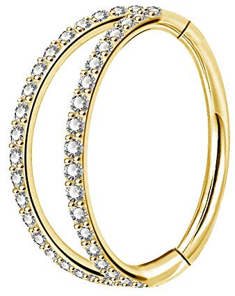 OUFER Body Piercing Nose Hoop Rings 18G Helix Earrings Nose Piercing Double Line Clear CZ Paved Tragus Earring 316L Stainless Steel Daith Rook Conch Helix Piercing Jewellery