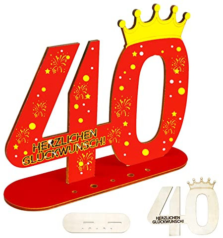 LOOPES Geschenk 40 Geburtstag Frau Männer Holz Geldgeschenke Geburtstag Holzschild Gästebuch 40. Geburtstag Tischdeko Geburtstagsdeko Jubiläum Deko 40 Jahre Happy 40th Birthday Deko für Frauen Männer