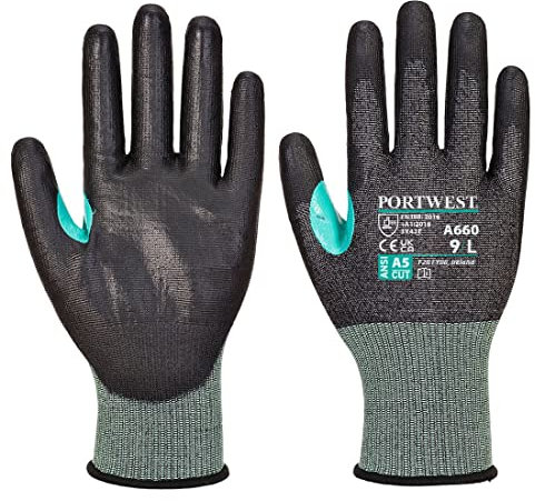 Portwest - Cut-resistant gloves with E-level PU (polyurethane). Size: L, Black, L