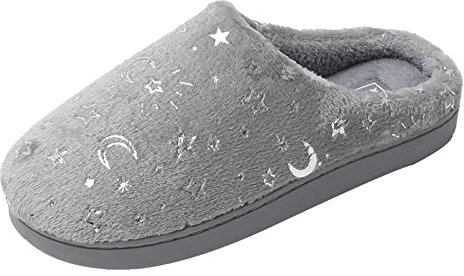 JOMIX Winter Hausschuhe Damen Warme Plüsch Gefüttert Pantoffeln Bequem Rutschfest Slippers für Haus, MD7222, Hellgrau, 39 EU