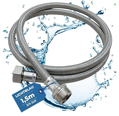 Lichtblau Alargador Aquastop de acero inoxidable resistente a dobleces, 1,5 m, conector de 3/4 pulgadas, lavadora lavavajillas, manguera blindada recta/recta, incluye junta, uso universal