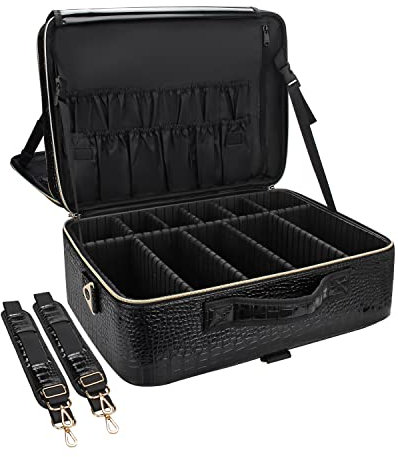 Relavel Extra Großer Kosmetiktasche - 17 Zoll, Kunstleder Make-up Box Professionelle Reise Kosmetische Organizer Make-up Pinsel Halter wasserdichte Make-up Lagerung für Make-up Künstler (Kunstleder)